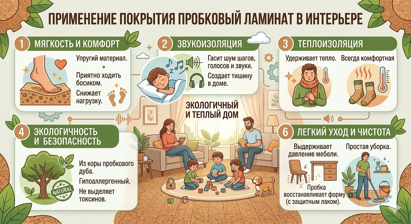 Применение покрытия Пробковый ламинат в интерьере