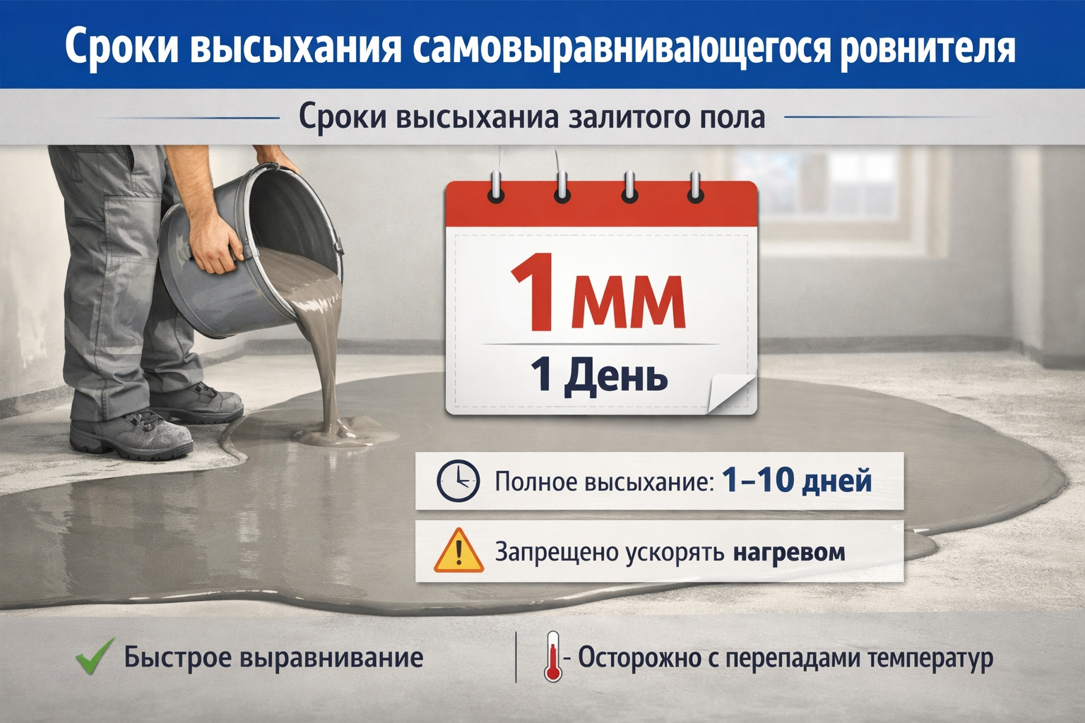 Сроки высыхания самовыравнивающегося ровнителя — Сроки высыхания залитого пола