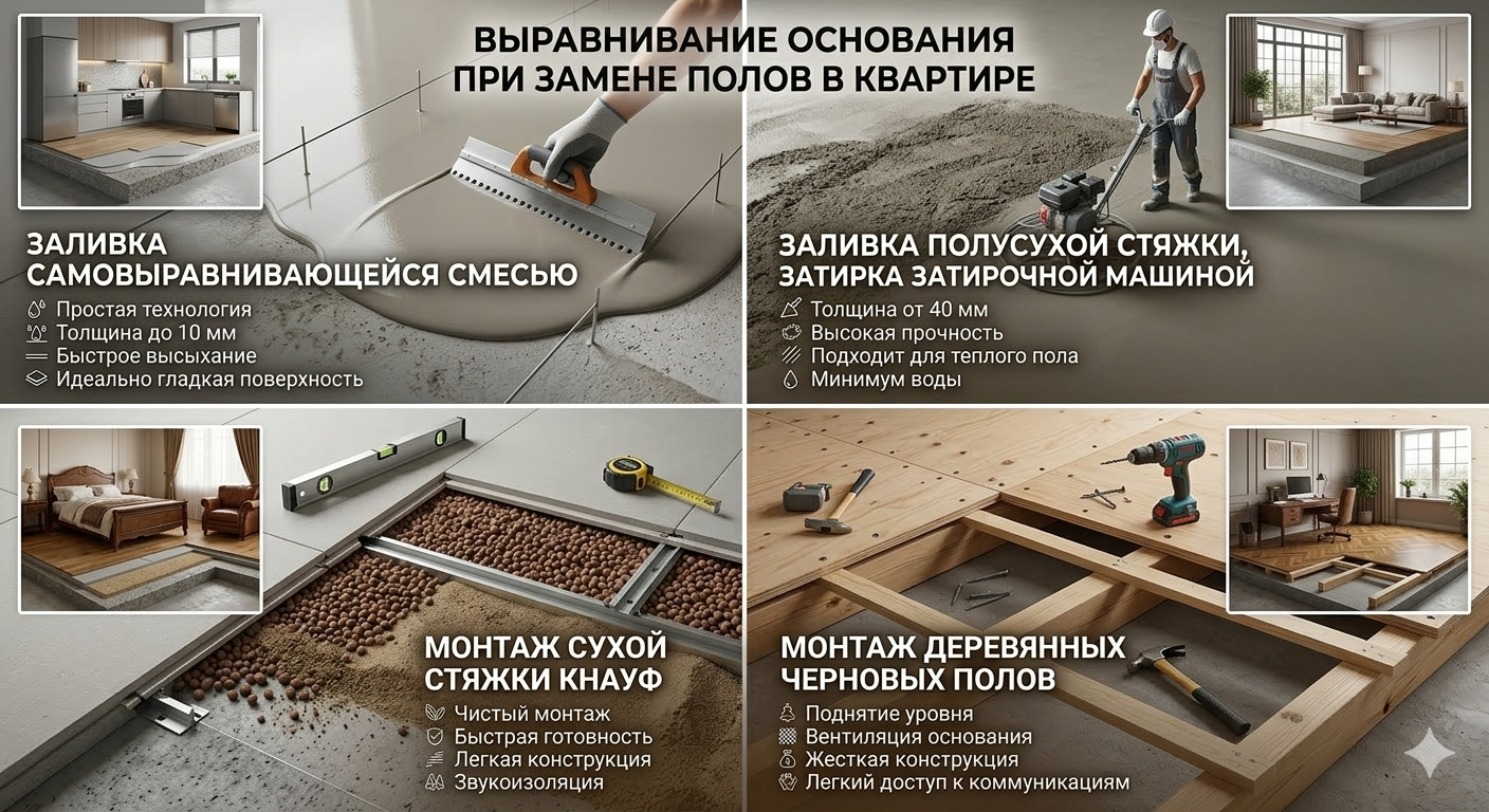 Выравнивание основания при замене полов в квартире