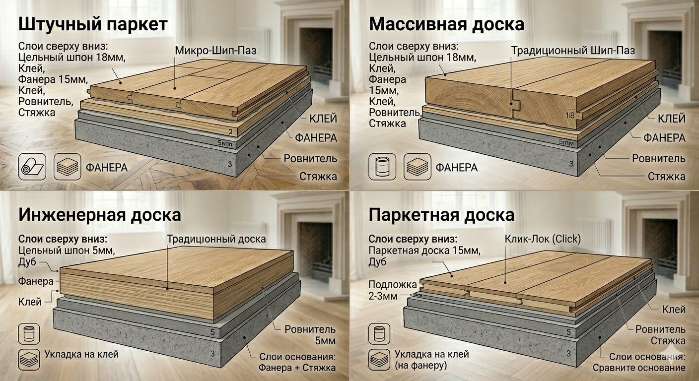 Сравнительная схема напольных покрытий