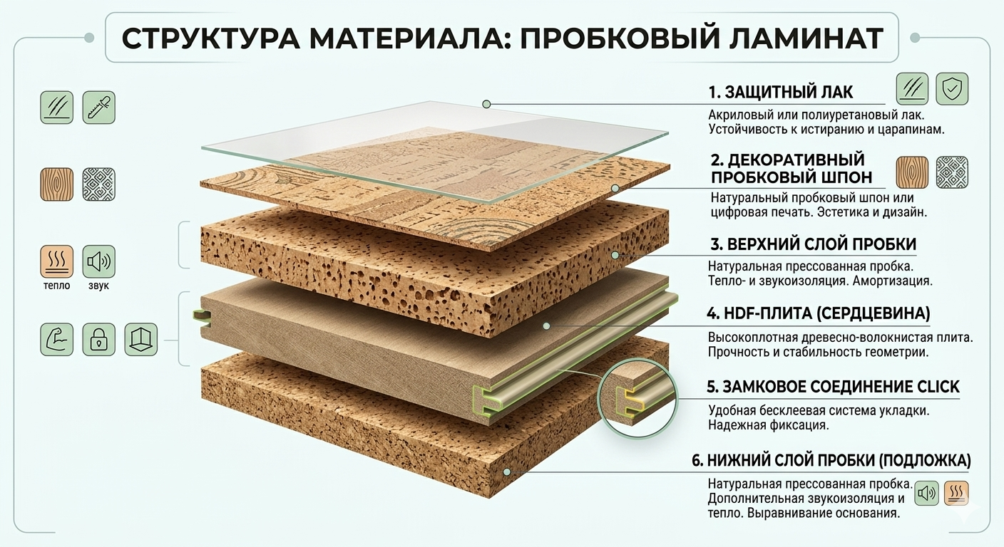 Структура материала Пробковый ламинат