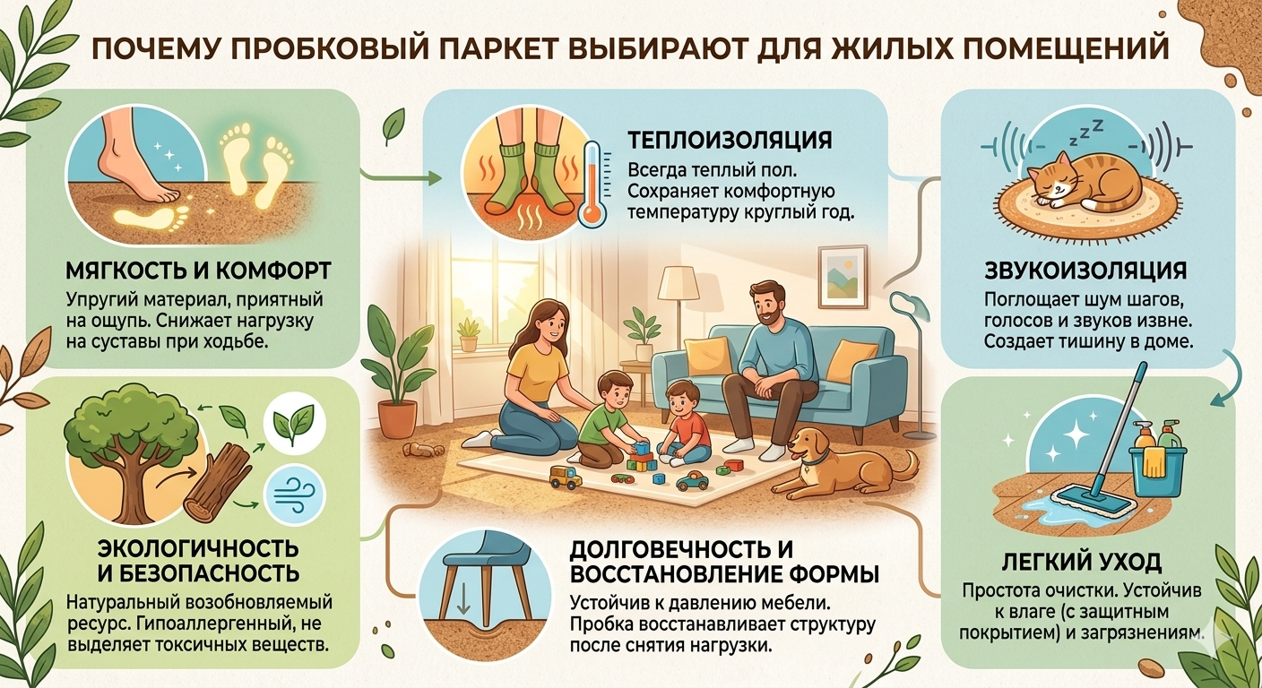 Почему пробковый паркет выбирают для жилых помещений — пробковый паркет