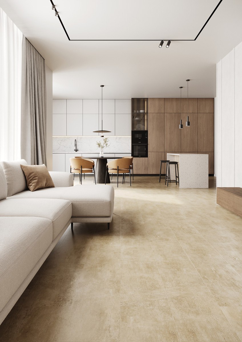 Кварц-виниловая плитка Fargo Stone LVT Травертин Песочный 48102-08 фаска