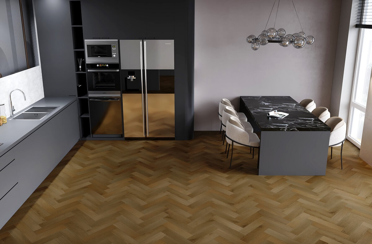 Кварцевый ламинат Fargo Herringbone Дуб Окленд 44-653-76
