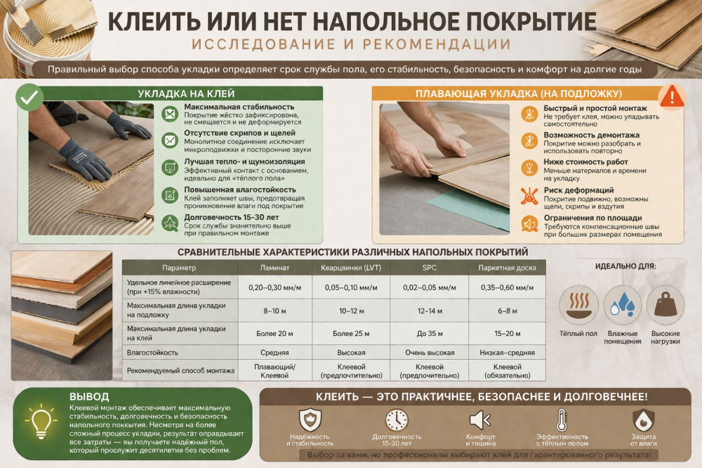 Клеить или нет напольное покрытие — исследование и рекомендации