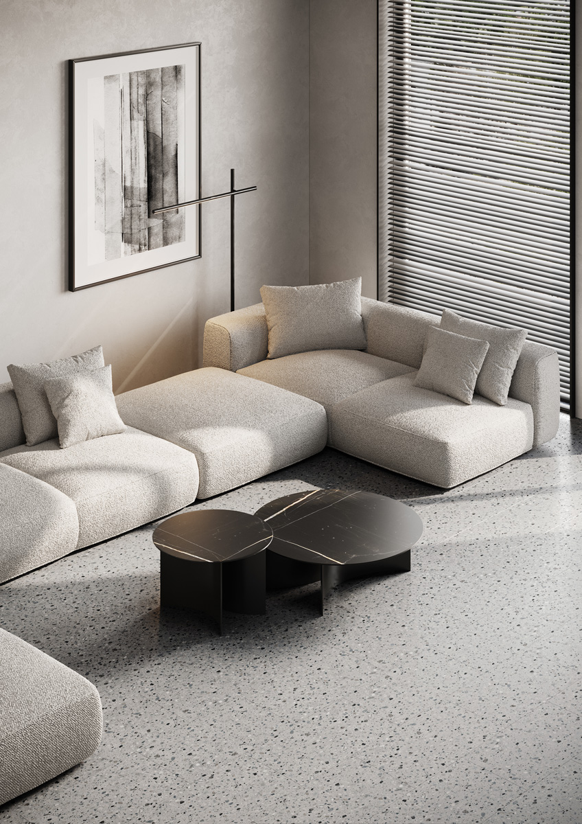Кварц-виниловая плитка Fargo Stone LVT Терраццо Холодный 6949-1 фаска