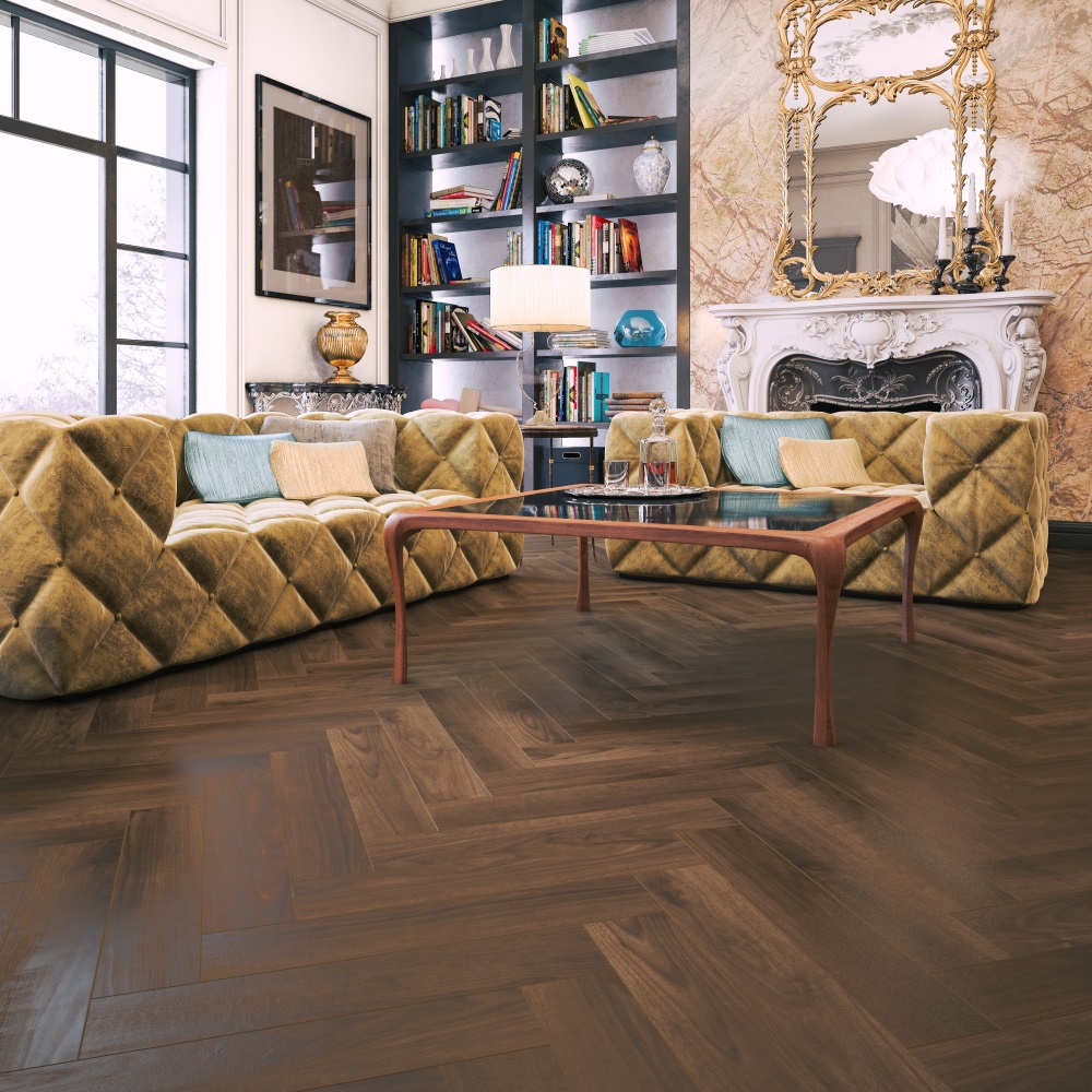 Кварцвинил (SPC, ПВХ) Primavera Herringbone 615х123 3290 Дуб Орех Американский Браш