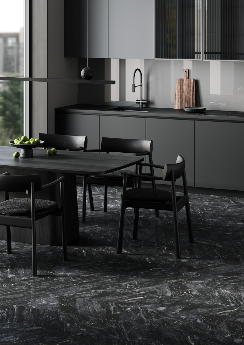 Кварц-виниловая плитка Fargo Stone LVT Гранит Черный 1804-3 фаска